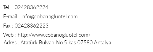 obanolu Hotel telefon numaralar, faks, e-mail, posta adresi ve iletiim bilgileri